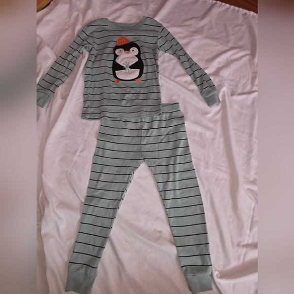 Carter's Mint‎ Striped Pajama Set with Penguin - Picture 1 of 2